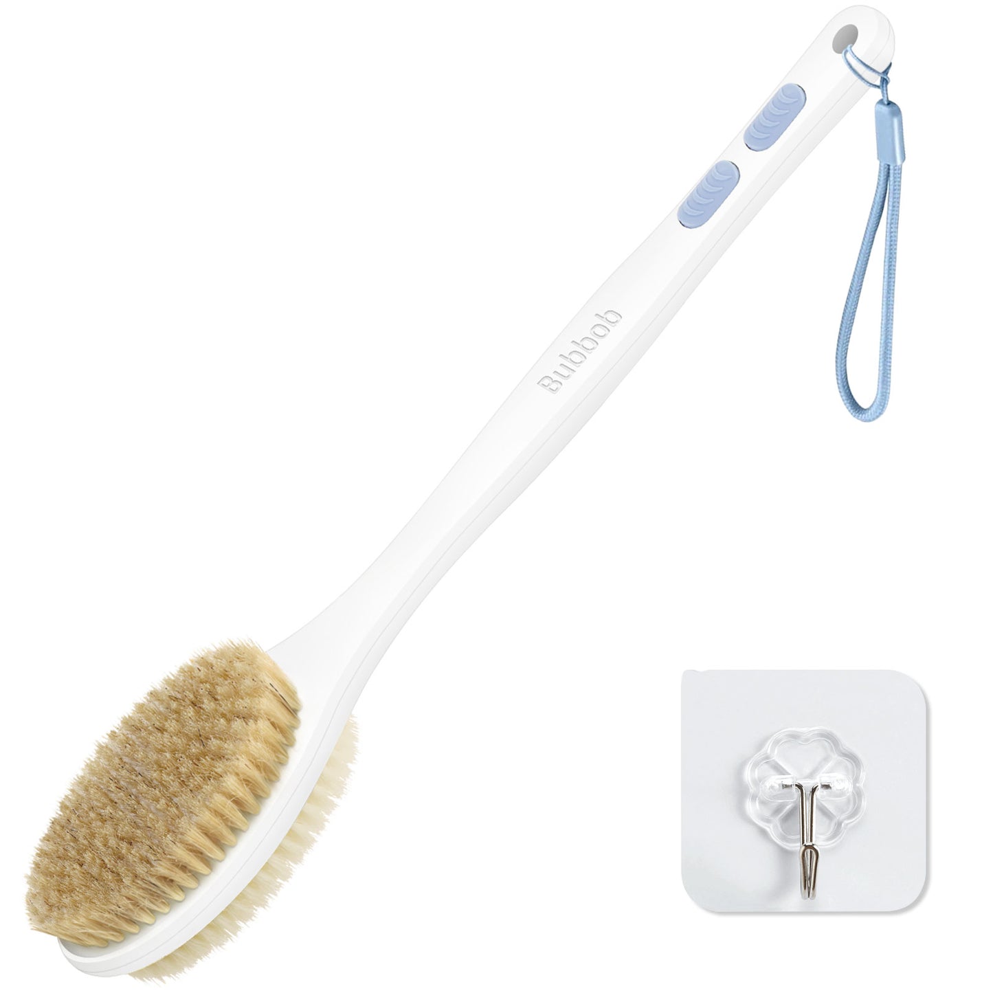 Bubbob Back Scrubber for Shower, Bath Brush Long Handle for Shower with Double Sided Bristles for Wet or Dry Brushing (Blue)