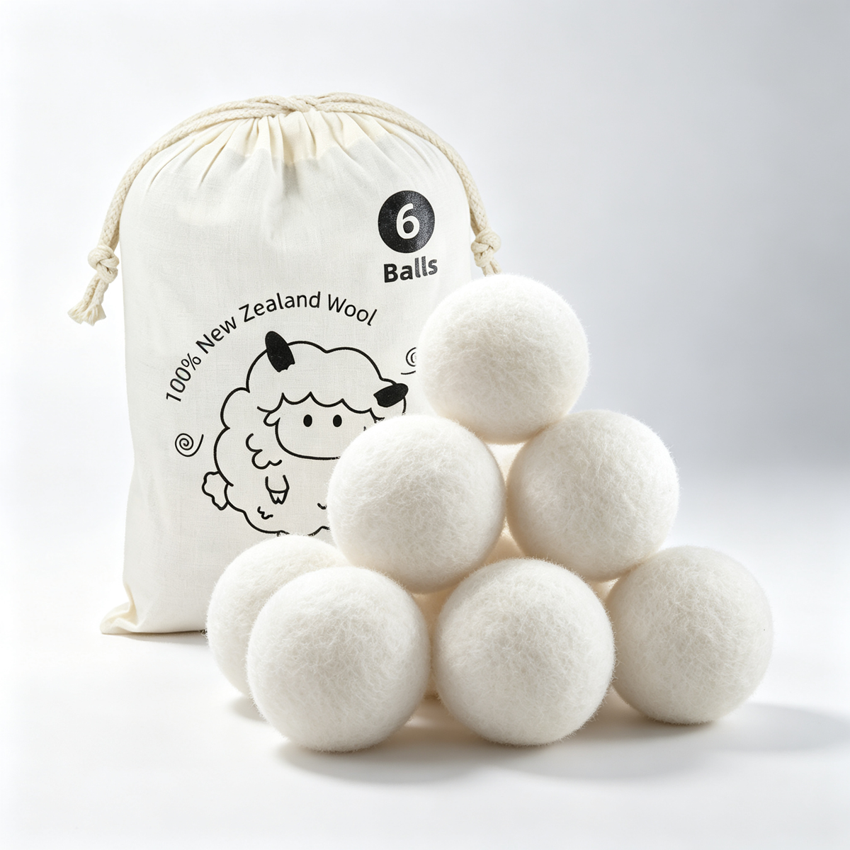 Wool Dryer Balls 6 Pack, Reusable, Reduce Wrinkles and Decrease Drying Time, Hypoallergenic