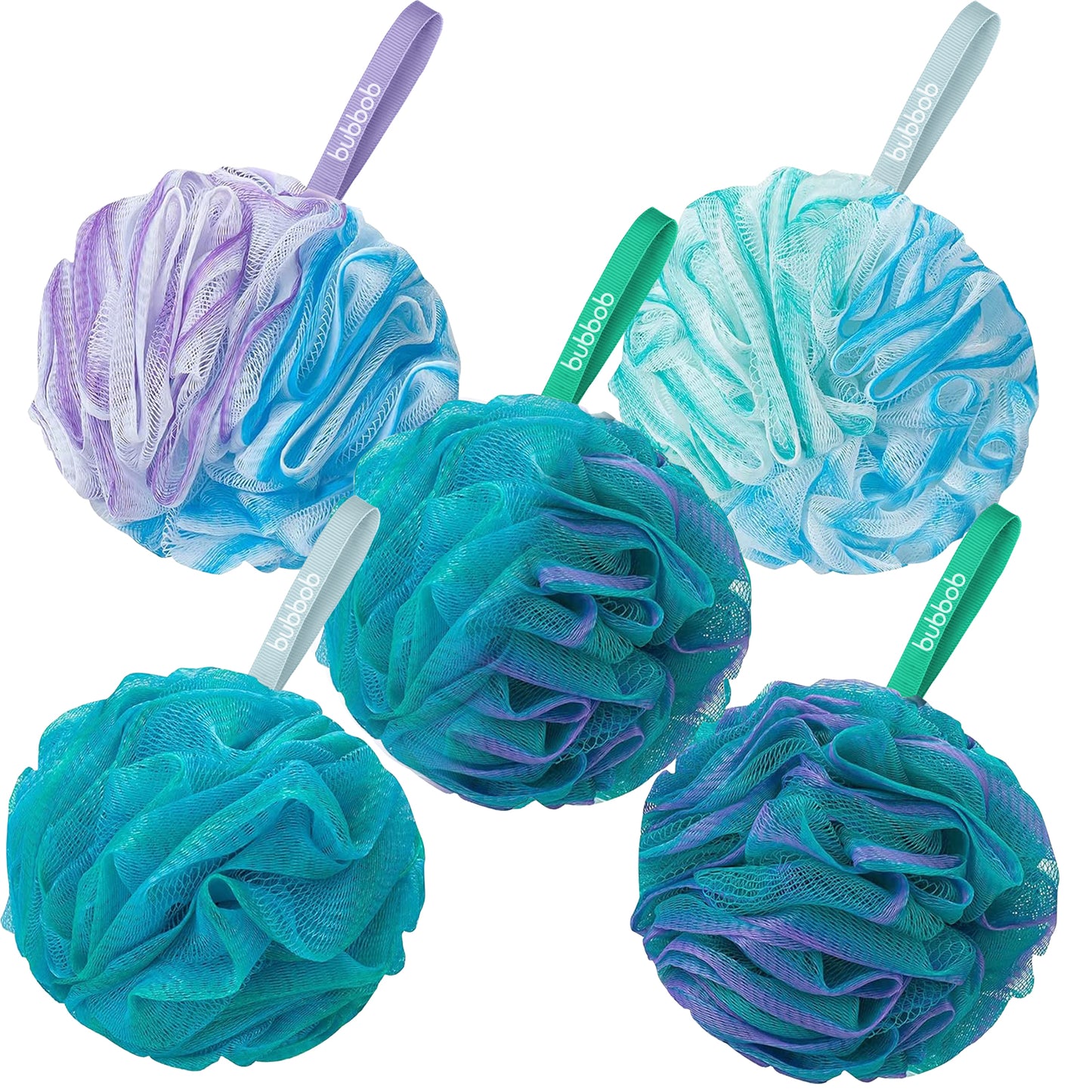 Bubbob Bath Loofah Sponges 5-Pack, Bath Scrub Exfoliating Loofah Sponges, Gradient Color Bath Products