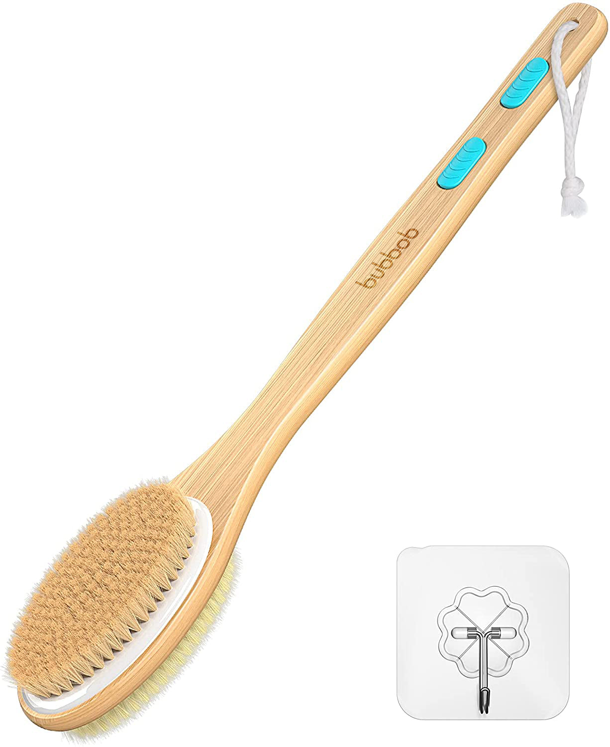 Shower Brush with Soft & Stiff Bristles, Bath Dual-Sided Long Handle Back Scrubber, 1 Hook