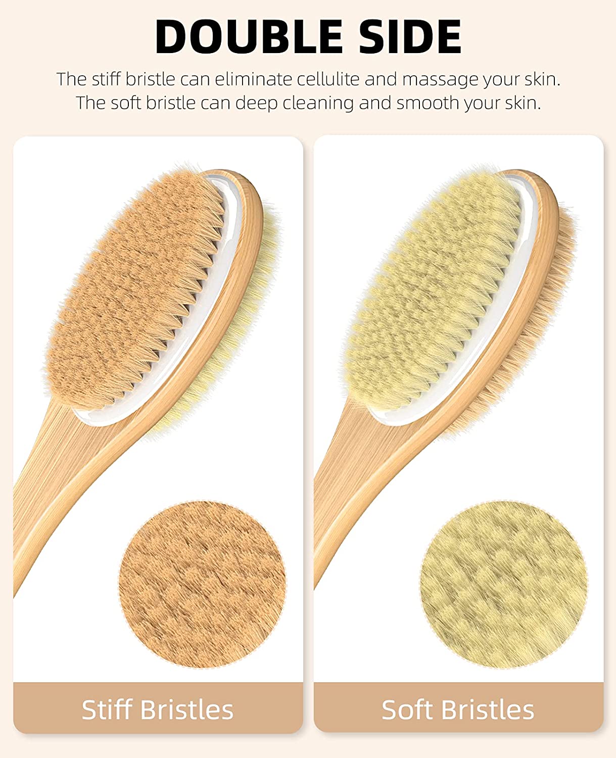 Shower Brush with Soft & Stiff Bristles, Bath Dual-Sided Long Handle Back Scrubber, 1 Hook