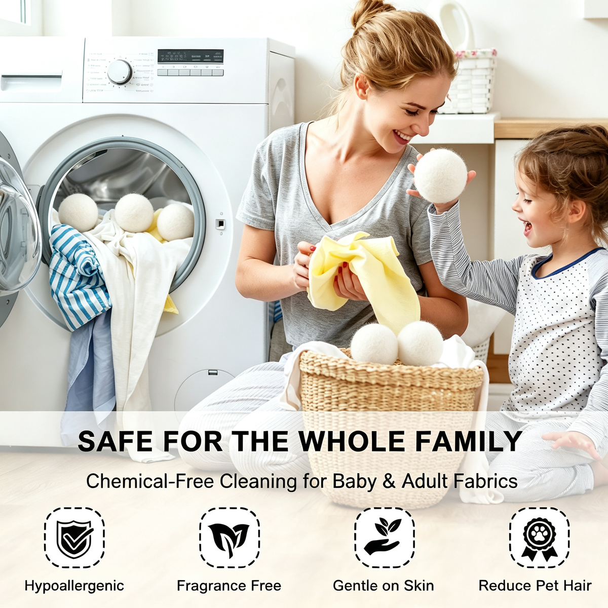 Wool Dryer Balls 6 Pack, Reusable, Reduce Wrinkles and Decrease Drying Time, Hypoallergenic