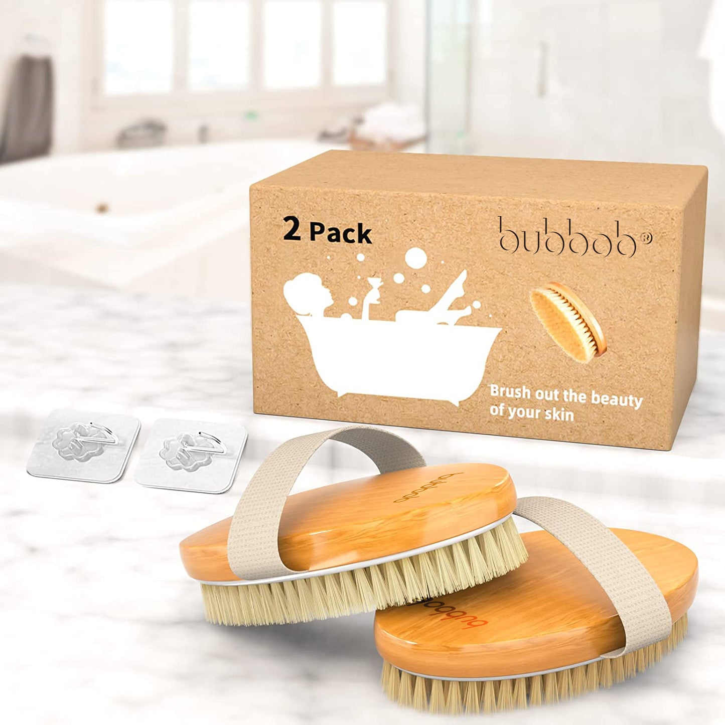 2 Pack Dry Body Brushes, Exfoliating Body Scrubbers, Natural Bristles for Dry Skin, Improve Circulation, Stop Ingrown Hairs, Reduce Acne and Cellulite