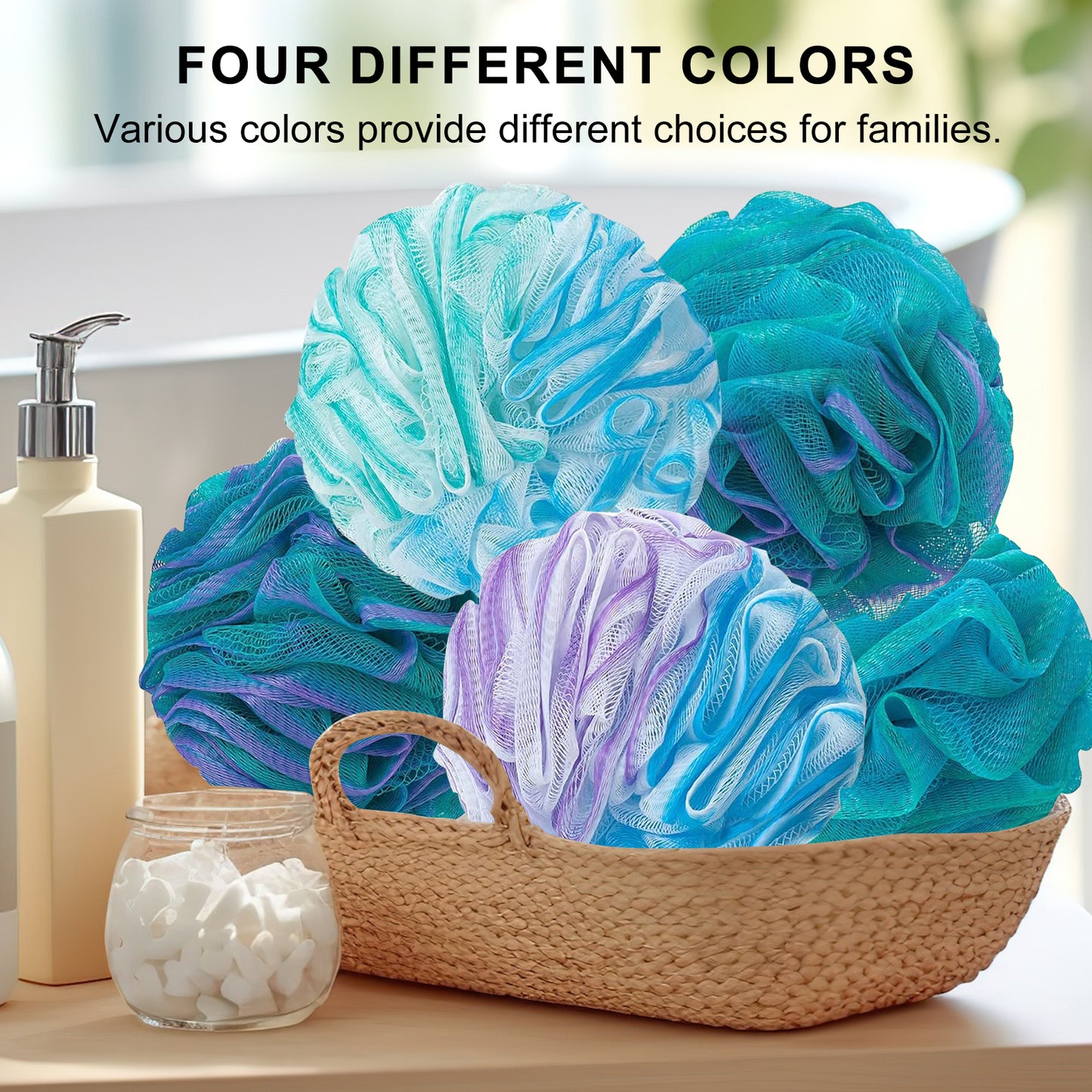 Bubbob Bath Loofah Sponges 5-Pack, Bath Scrub Exfoliating Loofah Sponges, Gradient Color Bath Products
