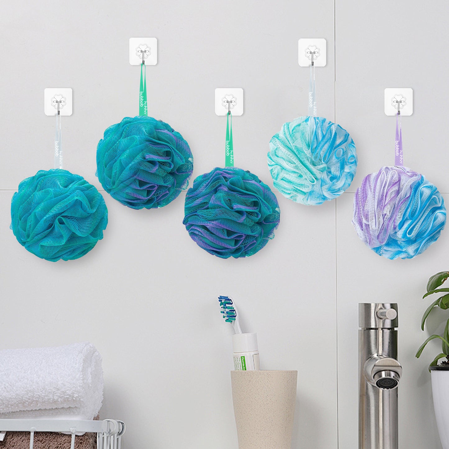 Bubbob Bath Loofah Sponges 5-Pack, Bath Scrub Exfoliating Loofah Sponges, Gradient Color Bath Products
