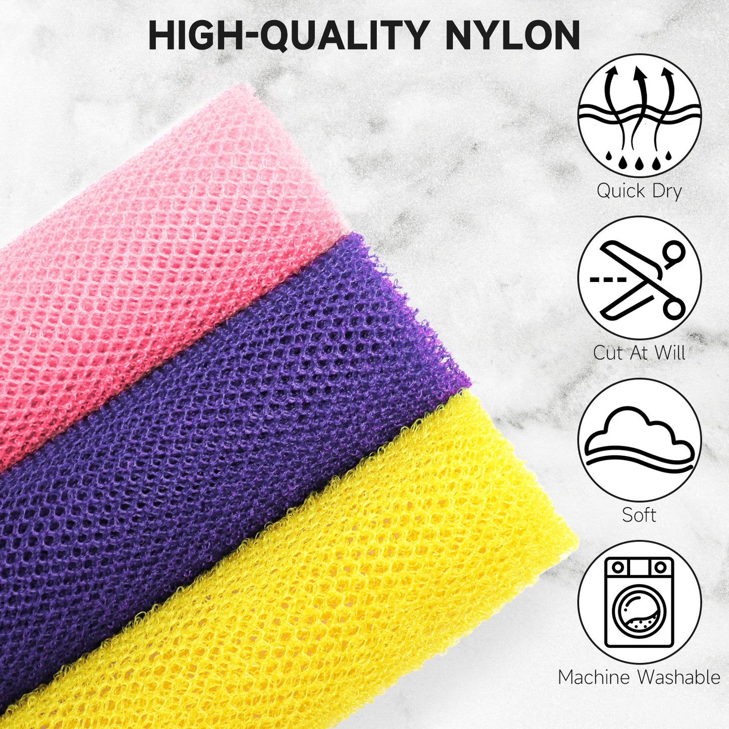 3 Pcs Nylon African Net Sponge, Exfoliating Washcloth, Long Net Body Scrubber for Adult and Kid